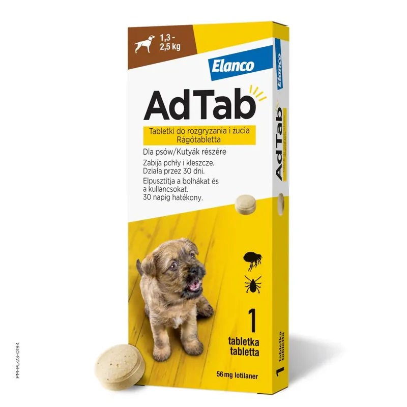 AdTab Dog Tabletka Na Pchły i Kleszcze Dla Psa 56 Mg 1,3-2,5 kg Obniżka ceny