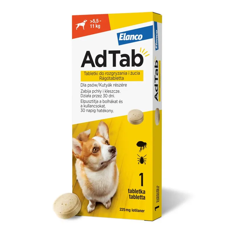 AdTab Dog Tabletka Na Pchły i Kleszcze Dla Psa 225 Mg 5,5-11 kg Oferta