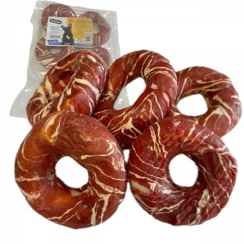 Hau&Miau Pausesnack donaty ze skóry owinięte kaczką marmurkową przysmak dla psa 10-11cm 500g Bezpieczna płatność