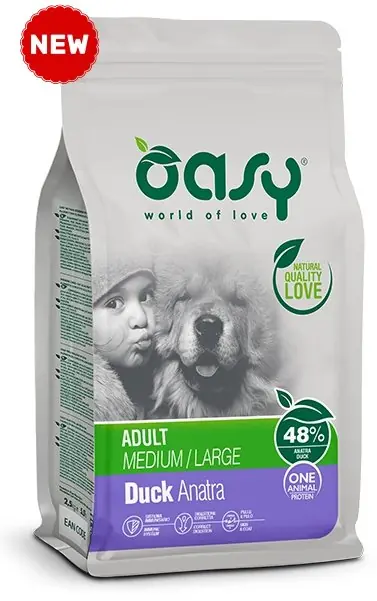Oasy One Animal Protein Dry Monobiałkowa Karma dla psów dorosłych ras średnich z kaczką Wysoka jakość