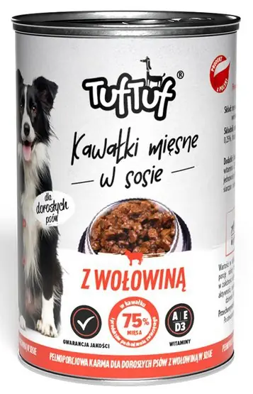 TUF TUF Kawałki mięsne z wołowiną dla psa puszka 415g Nie przegap