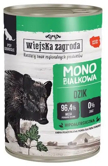 Popularny Wiejska Zagroda Monobiałkowa puszka dla psa z dzikiem 400g
