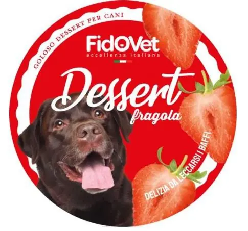 Popularny Fidovet Dessert karma uzupełniająca dla psów o smaku truskawkowym 25g