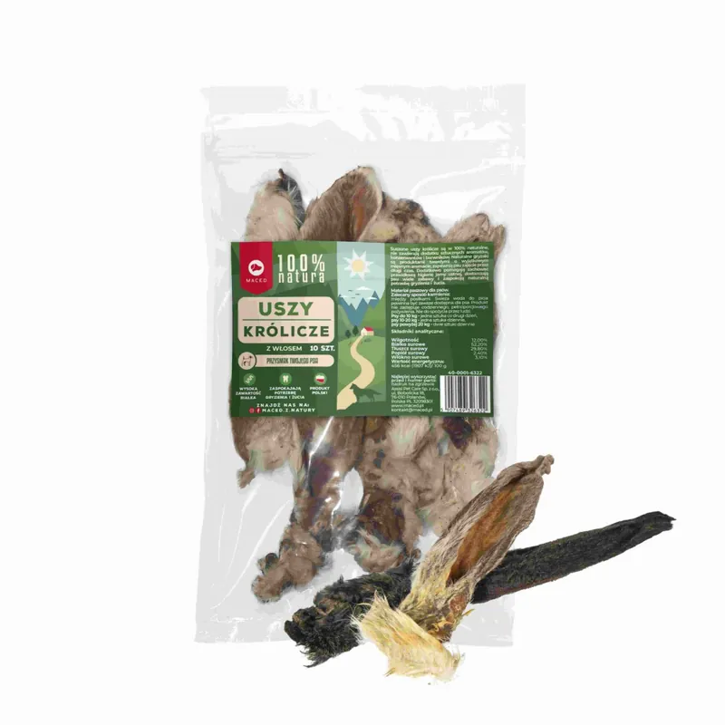 Premium Maced 100% naturalne uszy królicze z włosem 10szt.