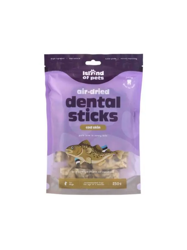 Wyjątkowa oferta Island Of Pets Dental Sticks Cod Skin pałeczki 100% ze skóry dorsza dla psa