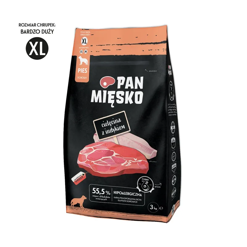 Ostatnie sztuki Pan Mięsko karma sucha dla psa cielęcina z indyk XL