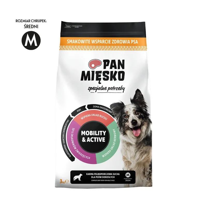Wyjątkowa oferta Pan Mięsko Mobility & Active karma dla psów wspierająca stawy i aktywność z wieprzowina z kaczką M