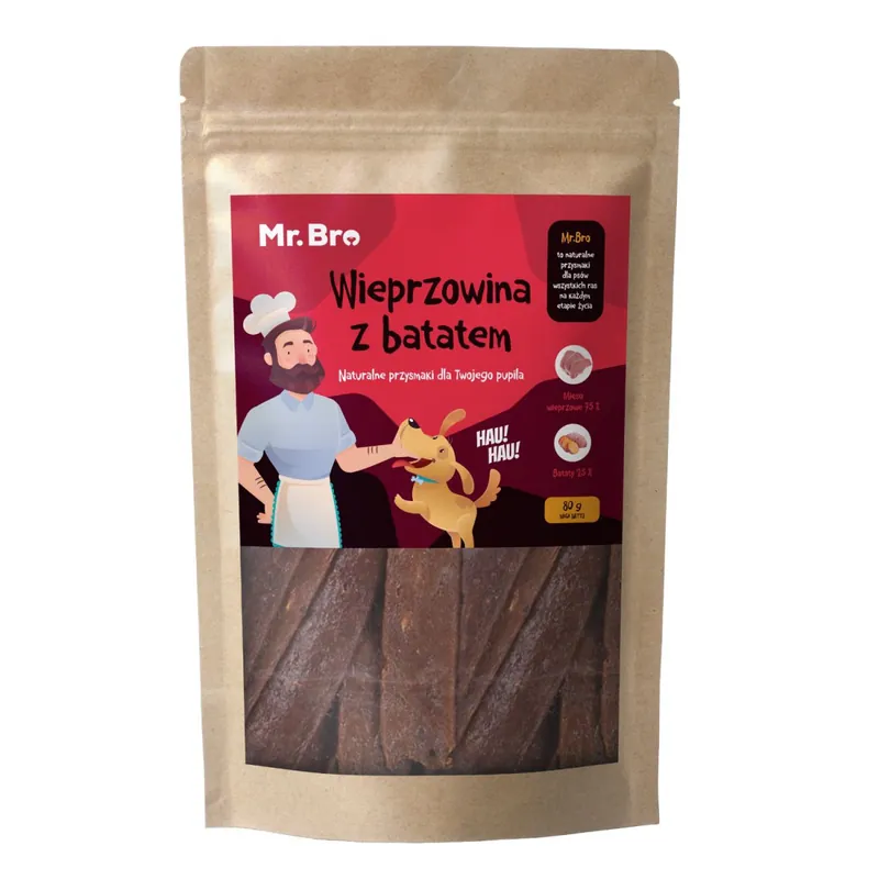 Mr. Bro Strips Wieprzowina z batatem paski suszone powietrzem 80g Zniżka