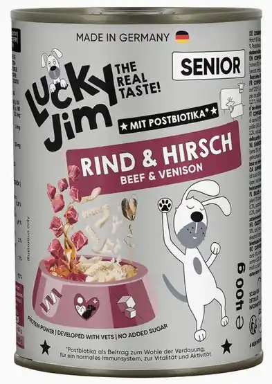 Łatwy zwrot Lucky Jim Classic Senior Wołowina i jeleń puszka dla starszego psa 400g