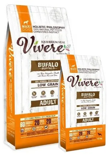 Vivere Maxi Adult Buffalo 12kg Karma Monobiałkowa z Bawołem dla dużych ras 12+3kg Łatwy zwrot