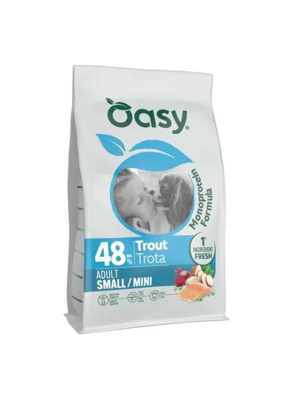 Oasy Monoprotein Adult Small Breed monobiałkowa karma dla dorosłych psów małych ras z pstrągiem Bestseller