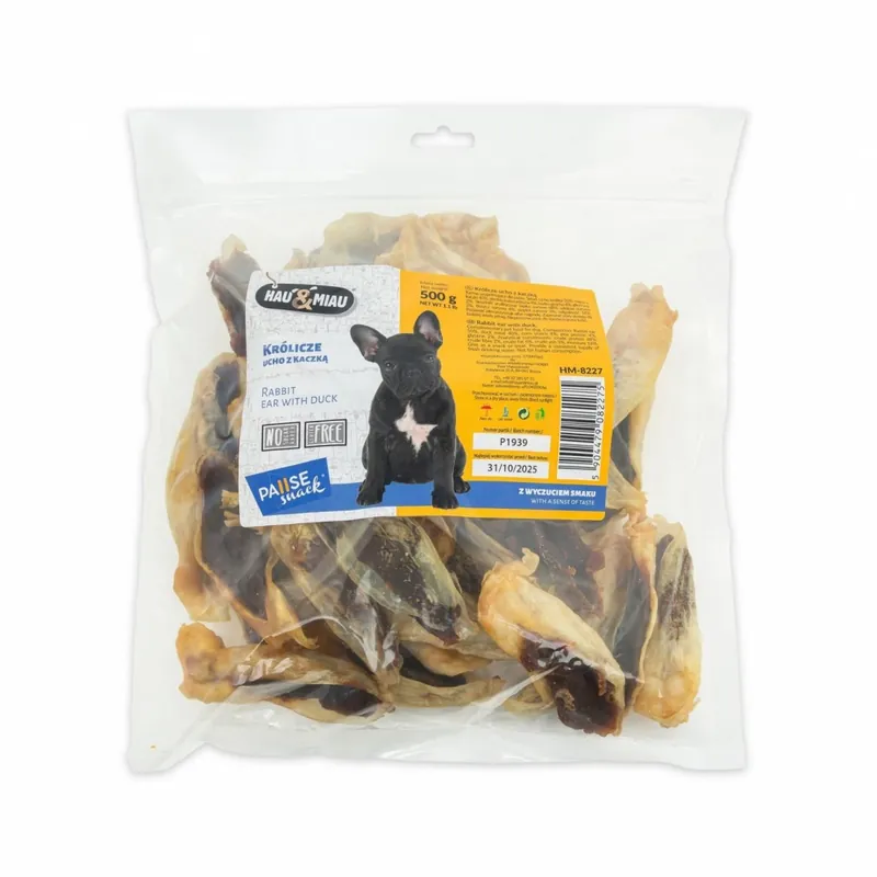 Promocja Hau Miau Pausesnack przysmak dla psa królicze ucho z kaczką 500g